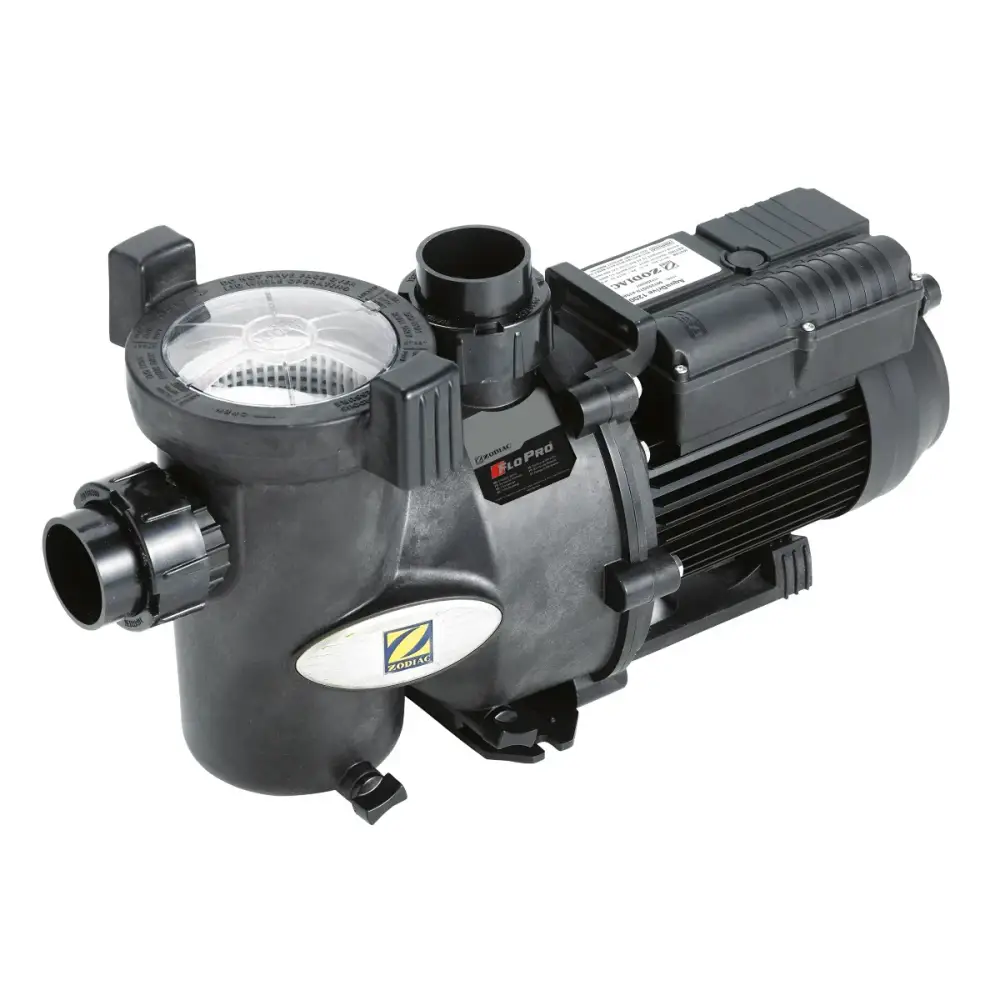 Zodiac Flopro cirkulationspump med svart elopro-pump, klar filter och ribbad motor